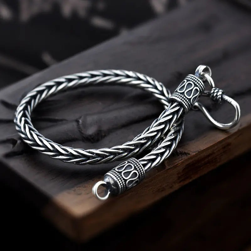 925 Silver Vintage Thai Silver Handmade Rope Chain Bracelet